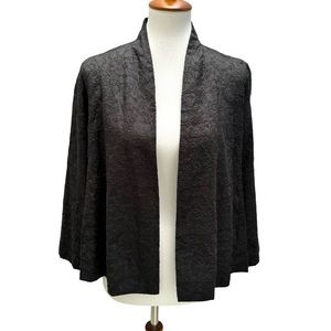 Eileen Fisher Silk Rounded Collar Jacket Cross-Dye Embroidered Dupioni XS Black